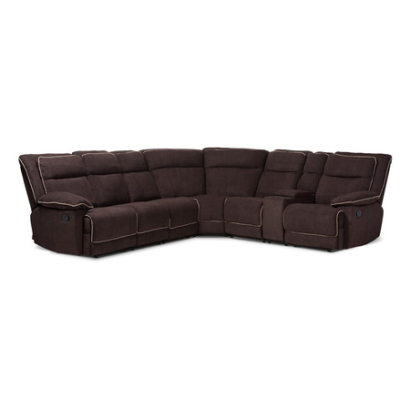 BAXTON STUDIO Sabella Chocolate Brown Upholstered 7-Piece Reclining Sectional Sofa 163-9488